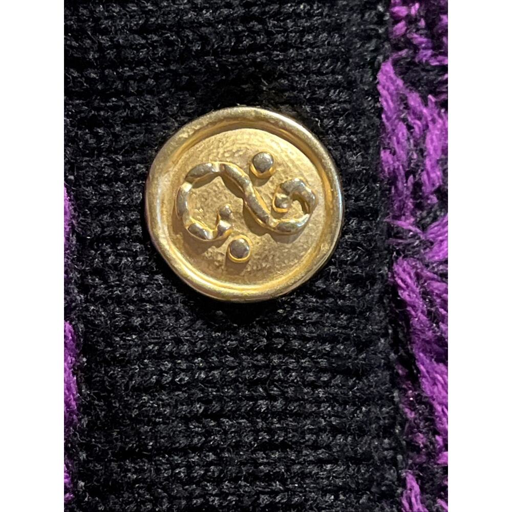 Mondi Vintage Cardigan Sweater Size 38 / M Purple Black 80s Gold Buttons Heavy - Picture 6 of 15